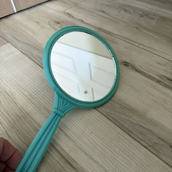 Vintage 1960s Bakelite Handheld 11" Blue Mirror w/blue Roses floral Design - Picture 4 of 4